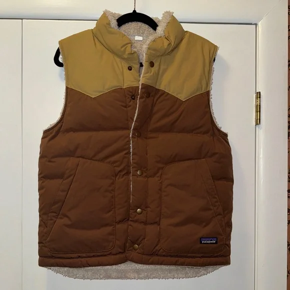 PATAGONIA Reversible Bivy Down Vest Brown Tan Men’s Size Small - Picture 2 of 8